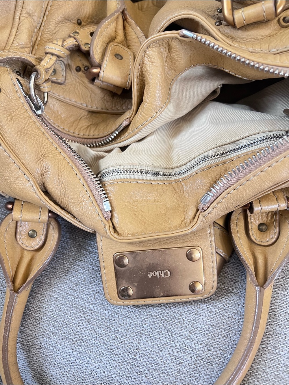 Chloe Paddington Tan Beige Mustard Leather Handbag with Gold Accents - Picture 13 of 16